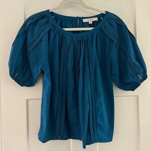LOFT‎ Cutout Raglan Sleeve Blouse, Grotto Teal Blue, Size Small